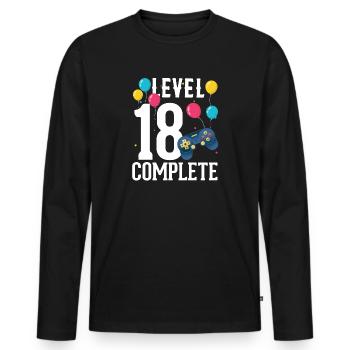 birthday t-shirt geek 18 years level 18 complete - Men's Premium Organic Long Sleeve Shirt - black - Front - Nico (187cm)