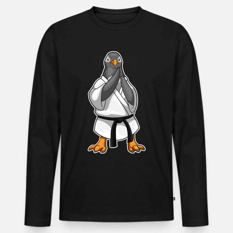 Pinguin Karate Kampfkunst - Männer Premium Bio Langarmshirt - Schwarz
