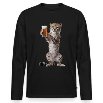 Gepard Bier - Männer Premium Bio Langarmshirt - Schwarz - Vorne - Nico (187cm)