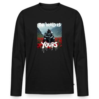 THE WORLD IS YOURS x FALLEN KNIGHT - Männer Premium Bio Langarmshirt - Schwarz - Vorne - Nico (187cm)