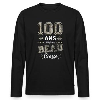 100 ans toujours beaugosse cadeau 100e anniversaie - T-shirt manches longues Premium bio Homme - noir - Devant - Nico (187cm)