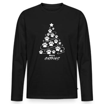 Merry Catmas Weihnachten Pfoten Weihnachtsbaum Süß - Männer Premium Bio Langarmshirt - Schwarz - Vorne - Nico (187cm)