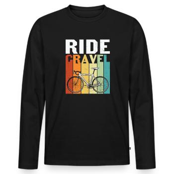 Ride Cravel Retro Sunset Riding Bicycle - Men's Premium Organic Long Sleeve Shirt - black - Front - Nico (187cm)
