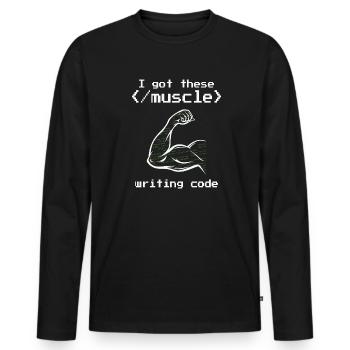 I got these muscle writing code programmer coder - Men's Premium Organic Long Sleeve Shirt - black - Front - Nico (187cm)