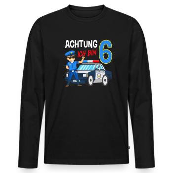 6. Geburtstag Polizei Auto 6 Jahre alt Polizist - Männer Premium Bio Langarmshirt - Schwarz - Vorne - Nico (187cm)