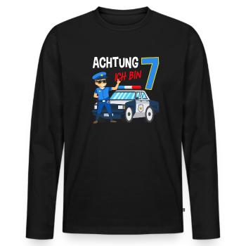7. Geburtstag Polizei Auto 7 Jahre alt Polizist - Männer Premium Bio Langarmshirt - Schwarz - Vorne - Nico (187cm)