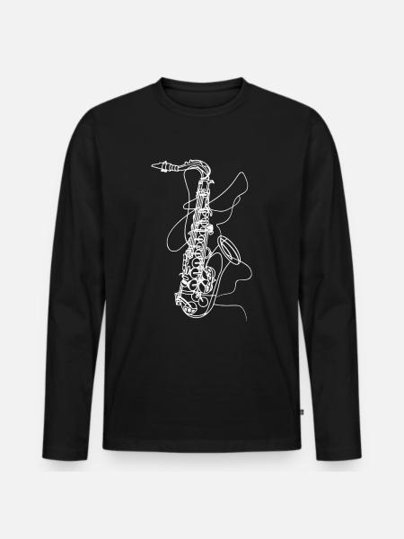 Saxophon Skizze - Männer Premium Bio Langarmshirt - Schwarz
