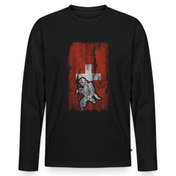 Swiss flag and fire bridges - - Men's Premium Organic Long Sleeve Shirt - black - Front - Nico (187cm)