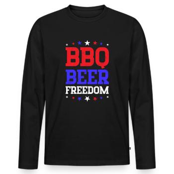 BBQ Beer Freedom Barbeque Party Drinking Beer 4th - Men's Premium Organic Long Sleeve Shirt - black - Front - Nico (187cm)