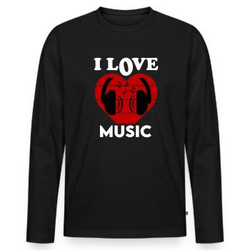 I Love Music Ich liebe Musik Dancing Tanzen DJ - Männer Premium Bio Langarmshirt - Schwarz - Vorne - Nico (187cm)