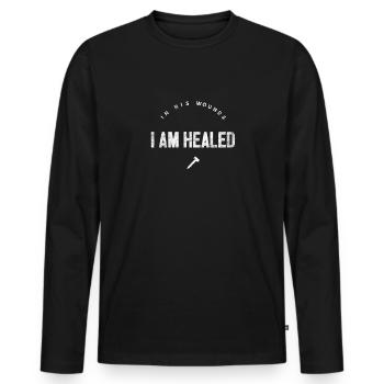 Healing I am Healed Christian Faith - Men's Premium Organic Long Sleeve Shirt - black - Front - Nico (187cm)