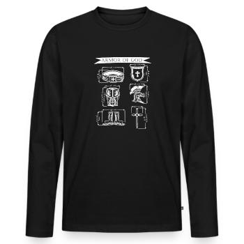 Geistliche Waffenrüstung Christlicher Glaube Bibel - Männer Premium Bio Langarmshirt - Schwarz - Vorne - Nico (187cm)