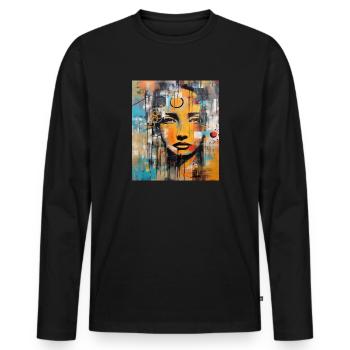 STREET ART FRAU - Männer Premium Bio Langarmshirt - Schwarz - Vorne - Nico (187cm)