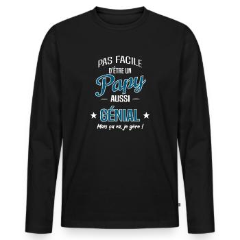 PAPY et GÉNIAL - T-shirt manches longues Premium bio Homme - noir - Devant - Nico (187cm)