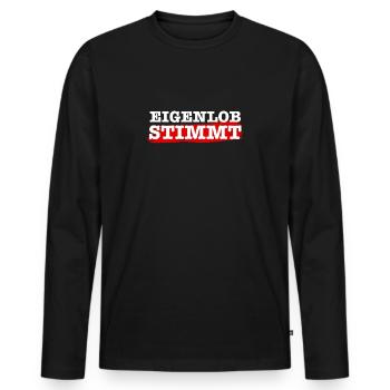 Eigenlob stimmt - Männer Premium Bio Langarmshirt - Schwarz - Vorne - Nico (187cm)