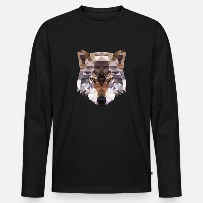 Polygon Wolf - Wolfkopf Geometry - Men's Premium Organic Long Sleeve Shirt - black
