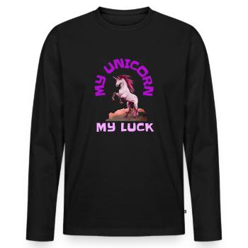 My Unicorn My Happiness Fable Fairy Tale Idée cadeau - T-shirt manches longues Premium bio Homme - noir - Devant - Nico (187cm)