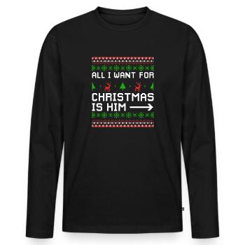 Noël Dicton Amour Couples Cadeau de couple - T-shirt manches longues Premium bio Homme - noir - Devant - Nico (187cm)