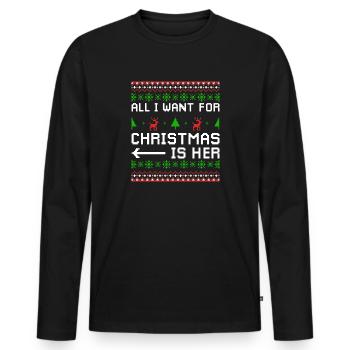 Noël Dicton Amour Couples Cadeau de couple - T-shirt manches longues Premium bio Homme - noir - Devant - Nico (187cm)