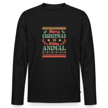 Joyeux Noël ya sale animal - T-shirt manches longues Premium bio Homme - noir - Devant - Nico (187cm)