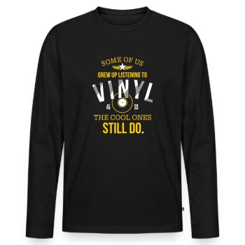 Des gens cool écoutent du vinyle - T-shirt manches longues Premium bio Homme - noir - Devant - Nico (187cm)