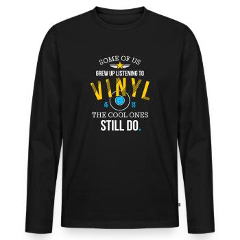 Des gens cool écoutent du vinyle - T-shirt manches longues Premium bio Homme - noir - Devant - Nico (187cm)