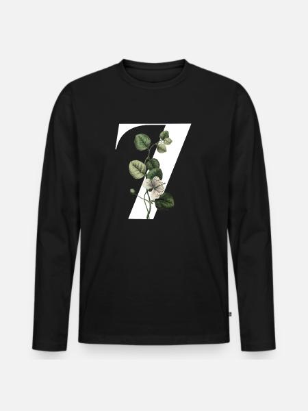 Number 7 Floral Green -7th Floral Birthday - Men's Premium Organic Long Sleeve Shirt - black