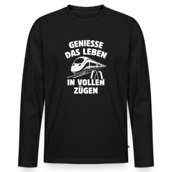 Genieße das Leben in vollen Zügen - Bierdose - Männer Premium Bio Langarmshirt - Schwarz - Vorne - Nico (187cm)