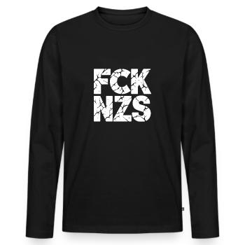 FCK NZS – Klare Kante gegen Faschismus - Männer Premium Bio Langarmshirt - Schwarz - Vorne - Nico (187cm)