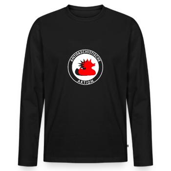 Antifa Igel – Stacheln gegen Faschismus - Männer Premium Bio Langarmshirt - Schwarz - Vorne - Nico (187cm)
