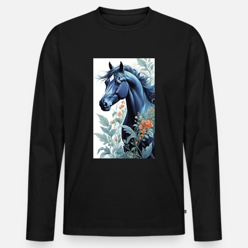 Pferd | reiten | Tier | Reittier | Bunt - Männer Premium Bio Langarmshirt - Schwarz