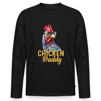 Un drôle de papa poulet avec des lunettes de soleil - T-shirt manches longues Premium bio Homme - noir - Devant - Nico (187cm)