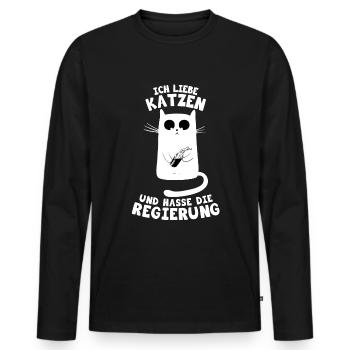 Liebe Katzen, hasse die Regierung - Männer Premium Bio Langarmshirt - Schwarz - Vorne - Nico (187cm)