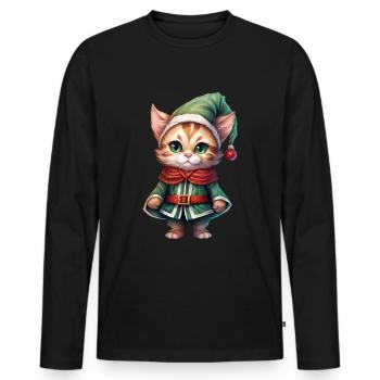 Katze Weihnachten Weihnachtselfe Geschenke Mütze - Männer Premium Bio Langarmshirt - Schwarz - Vorne - Nico (187cm)