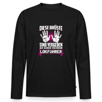 LOKFÜHRER - Brüste - Männer Premium Bio Langarmshirt - Schwarz - Vorne - Nico (187cm)