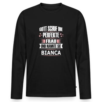 BIANCA - Männer Premium Bio Langarmshirt - Schwarz - Vorne - Nico (187cm)