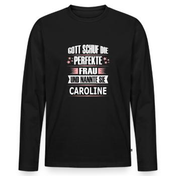 CAROLINE - Männer Premium Bio Langarmshirt - Schwarz - Vorne - Nico (187cm)