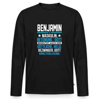BENJAMIN - Titan - Männer Premium Bio Langarmshirt - Schwarz - Vorne - Nico (187cm)