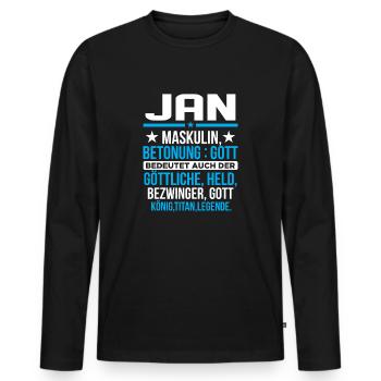 JAN - Titan - Männer Premium Bio Langarmshirt - Schwarz - Vorne - Nico (187cm)