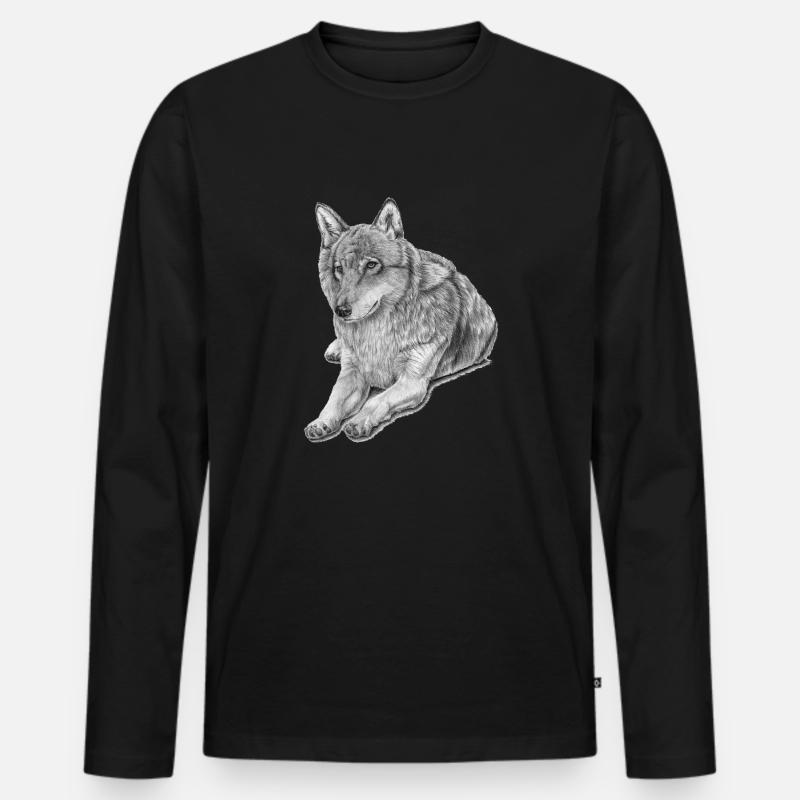 Wolf - Männer Premium Bio Langarmshirt - Schwarz