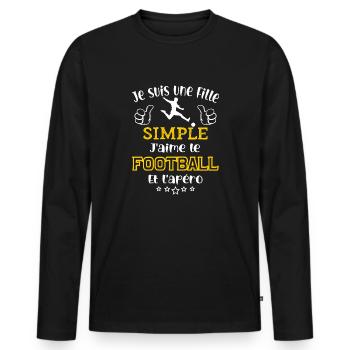 je suis une fille simple j'aime le foot et l'apéro - T-shirt manches longues Premium bio Homme - noir - Devant - Nico (187cm)