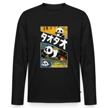 Tao Tao Panda Split Screen Japanese Text - Men's Premium Organic Long Sleeve Shirt - black - Front - Nico (187cm)