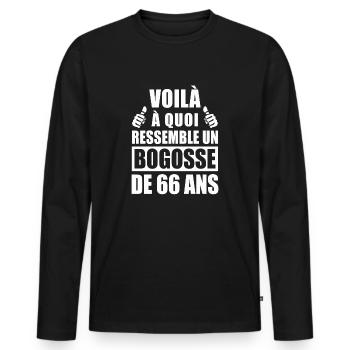 bogosse de 66 ans / humour anniversaire 66 ans - T-shirt manches longues Premium bio Homme - noir - Devant - Nico (187cm)