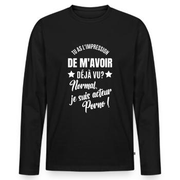 je suis acteur porno - T-shirt manches longues Premium bio Homme - noir - Devant - Nico (187cm)