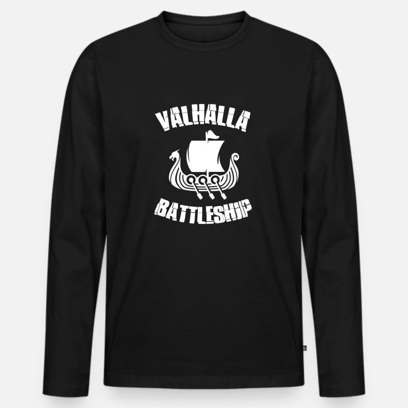 Valhalla Battleship Wikingerboot - Männer Premium Bio Langarmshirt - Schwarz