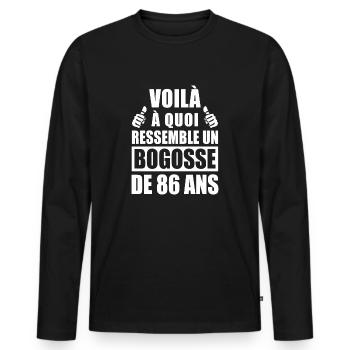 bogosse de 86 ans / humour anniversaire 86 ans - T-shirt manches longues Premium bio Homme - noir - Devant - Nico (187cm)