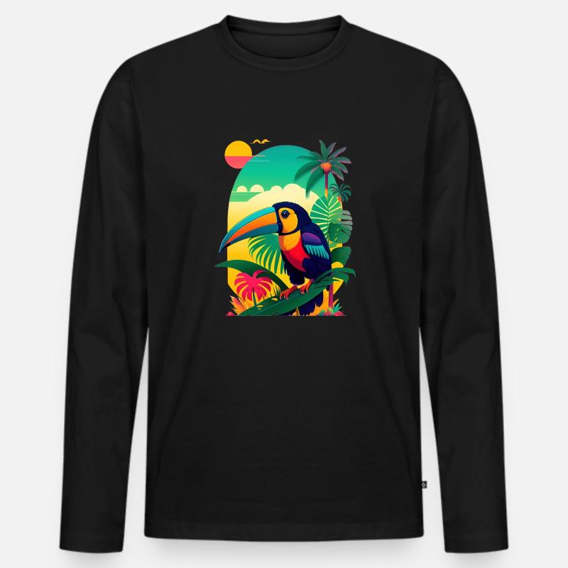 Sundown mit Tucan - Männer Premium Bio Langarmshirt - Schwarz