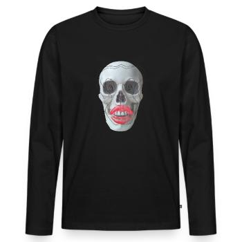 Totenkopf mit roten Lippen - Männer Premium Bio Langarmshirt - Schwarz - Vorne - Nico (187cm)