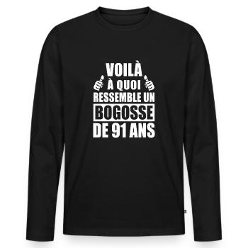bogosse de 91 ans / cadeau anniversaire 91 ans - T-shirt manches longues Premium bio Homme - noir - Devant - Nico (187cm)