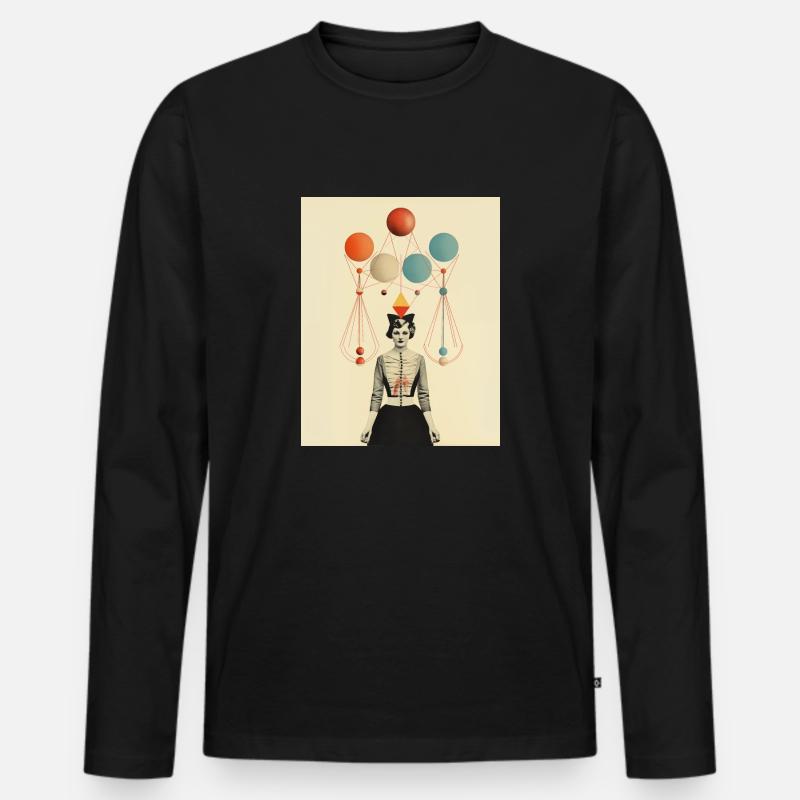 Denkende Zirkusdame Papiercollage - Männer Premium Bio Langarmshirt - Schwarz